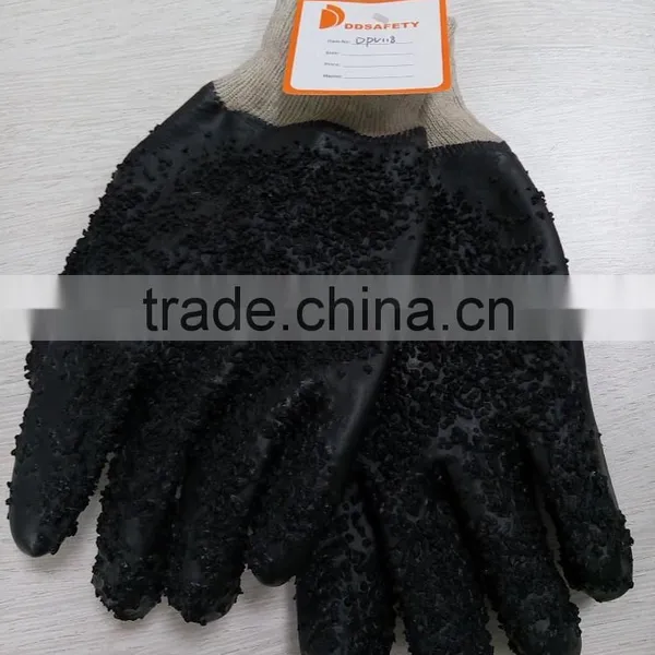 DDSAFETY Hot Sale Black PVC Rough Finished Only On Palm Gloves photo-2