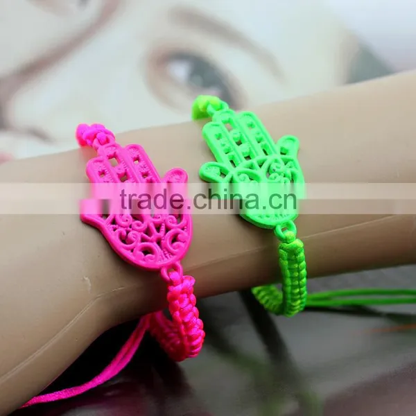 Neon Fluorescent Hamsa Hand Charm Cord Hand Braided Bracelet Friendship Bracelet for Promotion Gift photo-2
