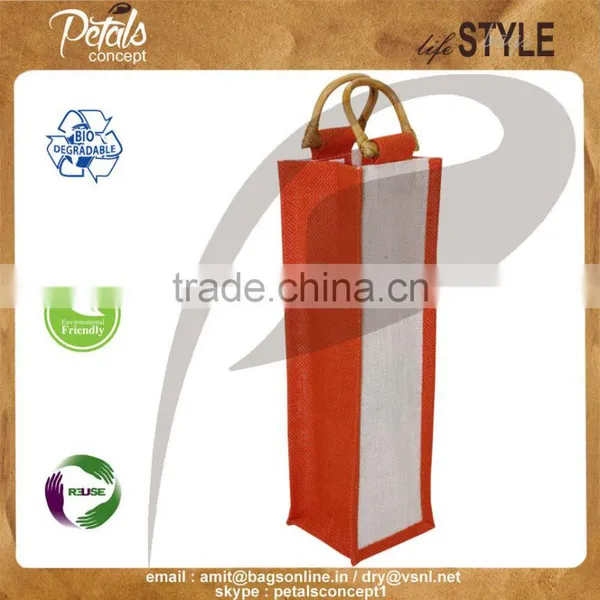 Jute Wine Bag With Cane Handle for One Bottle photo-2