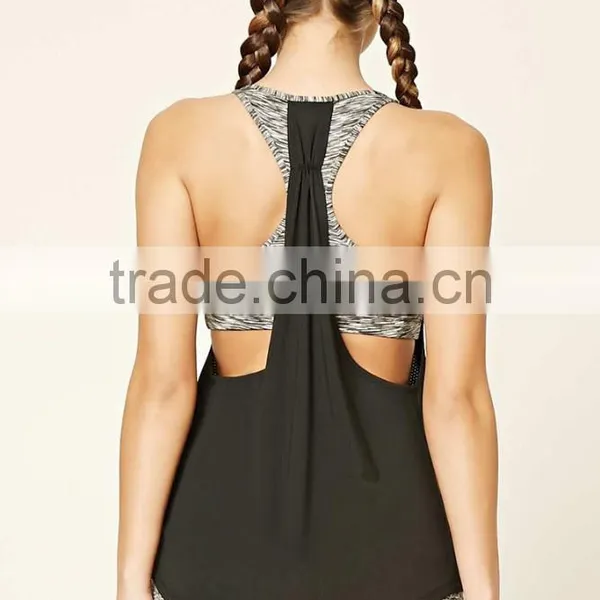 Bodybuilding Clothing Women Round Neck Ruched Back Mesh Knit Athletic Racerback Active Sports Bra Tank Drop Armhole Tank Top photo-4