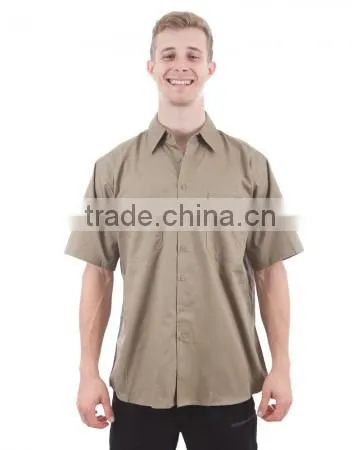 100% Cotton Preshrunk Drill Short Sleeve Navy Mens Work Shirts photo-2