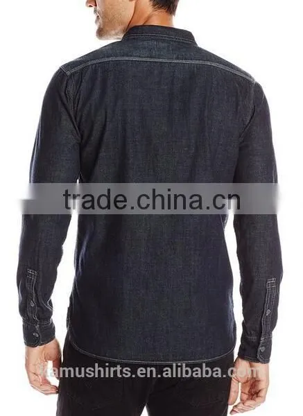 New Men 100% Cotton Long Sleeve Denim Jeans Work Shirt photo-4