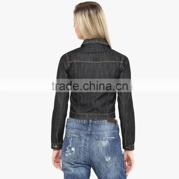 Denim Black Jacket for Women Wit a Little Lace OEM Services photo-3