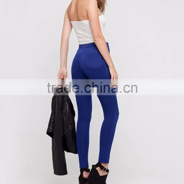 High Waist Pants Royal Blue Sexy Skinny Pants Party Shiny Legging Long Trousers 100% Polyester photo-4
