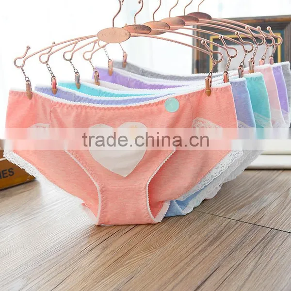 Women Low Waist Cotton Underwear Lace Love Students Teen Girls Briefs Panty photo-2