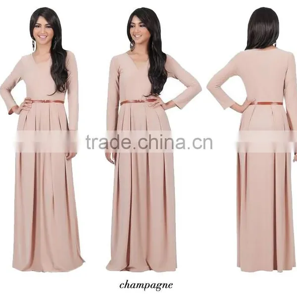 New 2016 Women's V-Neck Long Sleeve Elegant Evening Muslim Dress Abaya photo-4
