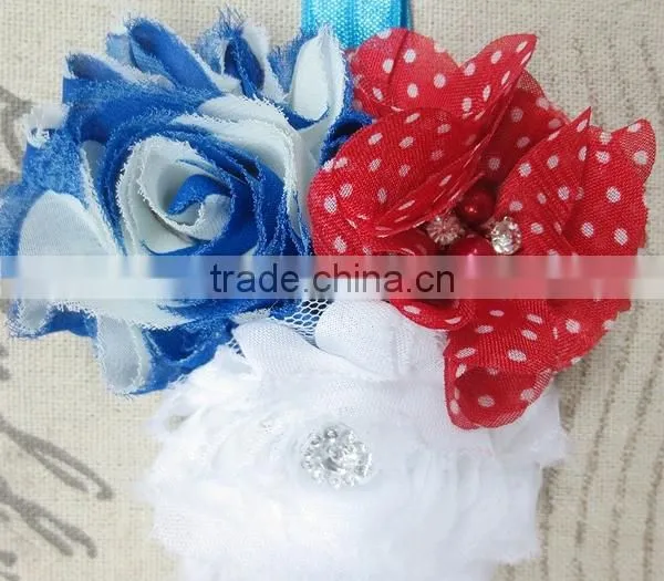 Boutique Handmade 4th July Headband Wholesale In Red Polka Dot, Frayed White, and Blue photo-4