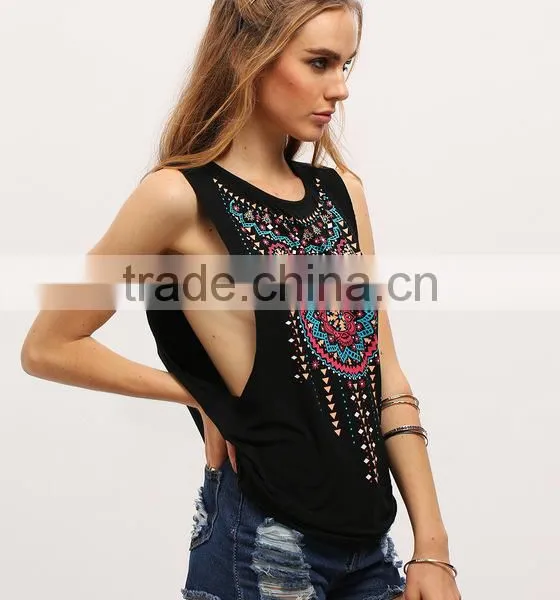 Ms in the Summer of 2017 the New Europe and the United States Printing T-shirt Retro Tribal Print Fitness Leisure Tank Tops photo-4