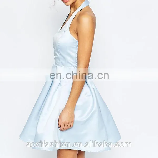 Elegant Girl Party Wear Western Dress Backless Halterneck Mini Prom Dress With Bow Back photo-4