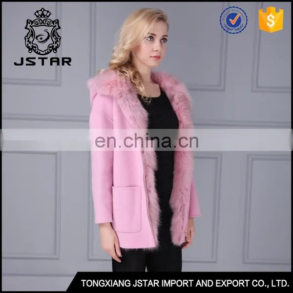 Pink Cheap Sheep Wool Fur Coat With Detachable Fur Inside photo-5