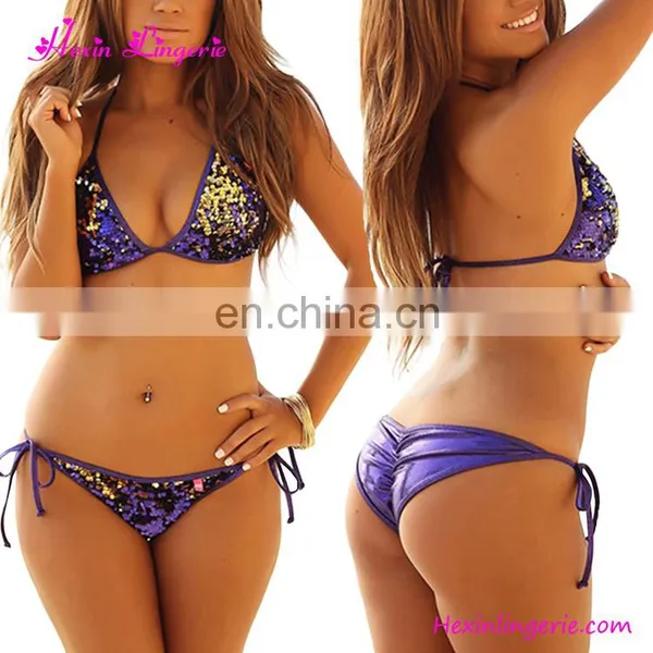 Wholesale Purple Sequins Tie Two Piece Sexy Backless Women Bikini photo-5