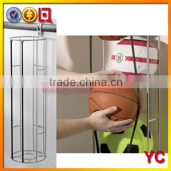 Wall-Mount Metal Ball Rack for Basketballs, Volleyballs, Footballs, Soccer Balls, Etc.