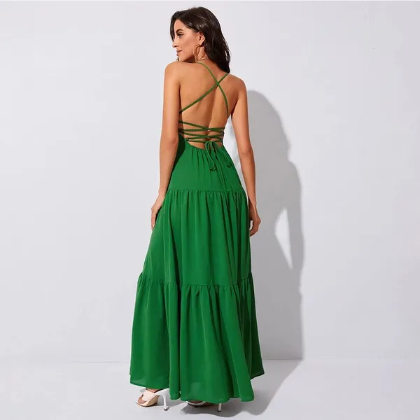 New Large Swing Waist Evening Dress Open Back Suspender Temperament Dress photo-4