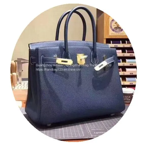 Royal Blue Malachite Green Platinum Bag Genuine Leather Bag Lychee Grain Leather Handbag 25cm photo-4