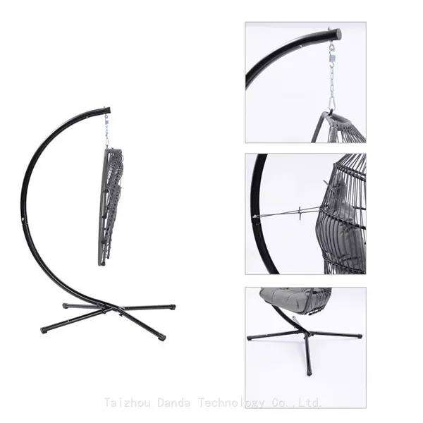 Durable Modern Outdoor Furniture Hanging Egg Swing Chair With Cushion PE Rattan Metal Frame Living Room Hotel Bedroom Courtyard photo-2