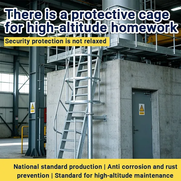 Hot Dip Galvanized Steel Vertical Ladder With Safety Cage Anti Rust Industrial Access Ladder