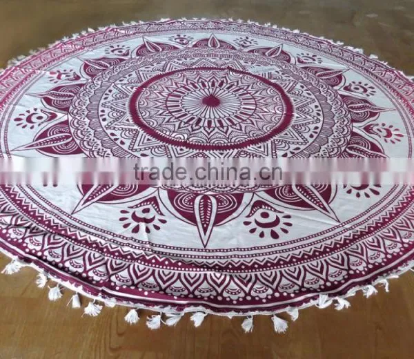 Beach Blanket Round Towel Ombre Mandala Throw Hippie Boho Round Towel photo-6