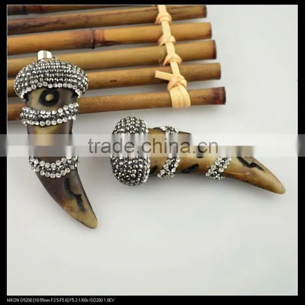 LFD-0091P ~ Wholesale Fashion OX Bone Carved Horn Pendants Necklace Crystal Rhinestone Paved Pendant Jewelry Making photo-4