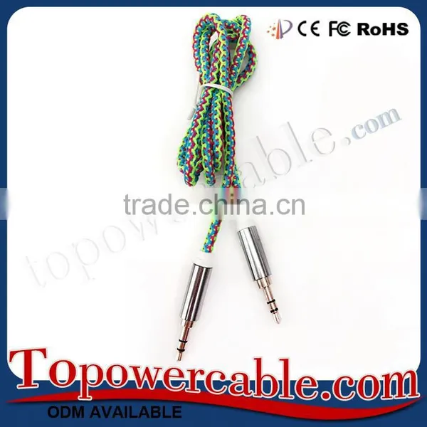 Colorful Braided Red White 3.5mm Male to Male Audio AUX Cable For Car photo-3