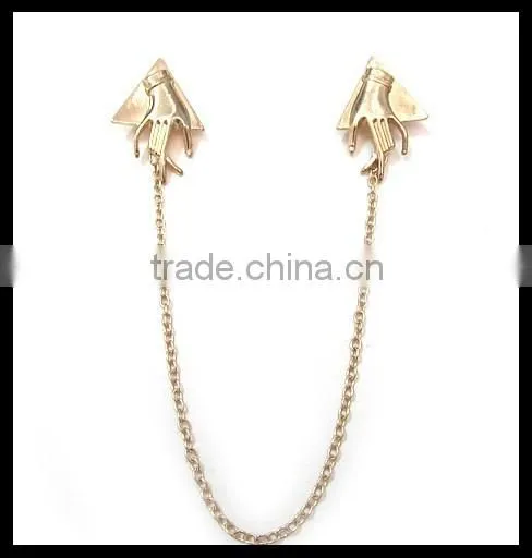 Punk Metal Quality Gold Hand Brooch Shirt Collar Buckle Cardigan Clips Collar Sweater Guard photo-5