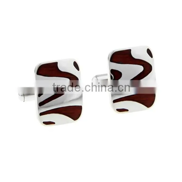 Custom Round Stainless Steel Wood Keyhole Cufflinks With Logo photo-3