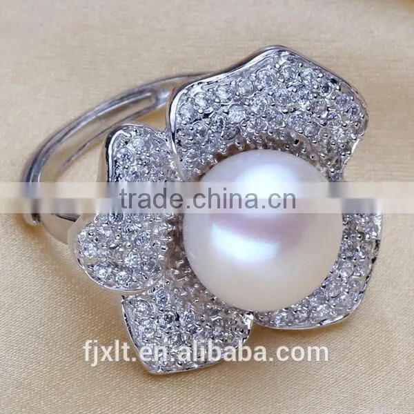 11-12mm 925 Sterling Silver Zircon Flower Pearl Ring photo-2