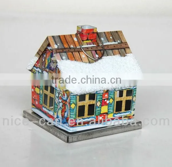 Christmas Candy Tin Can Wholesale Mini House Shaped Tin Lovely Design House Craft photo-2