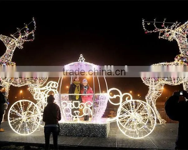 Christmas Outdoor Motif Light 3d Led Deer Cart Light For Christmas