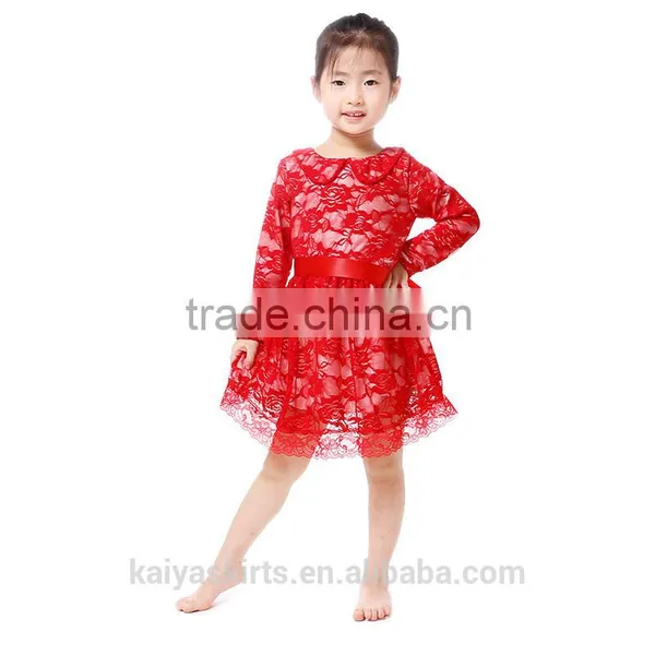 2016 Children Red Lace Princess Girls Bridesmaid Dresses photo-4