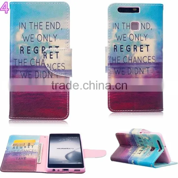 2016 New Colorful Pattern PU Leather Phone Bag Case for Huawei Ascend P9 P9 Lite Magnetic Book Cover With Card Slot photo-2