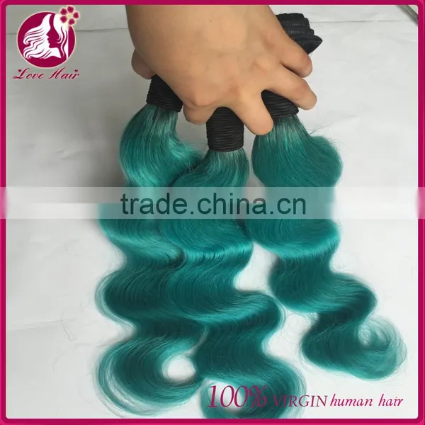 2016 Best Selling 100g Virgin Peruvian Body Wave 1b Teal Two Tone Ombre Colored Hair Weave Bundles photo-5