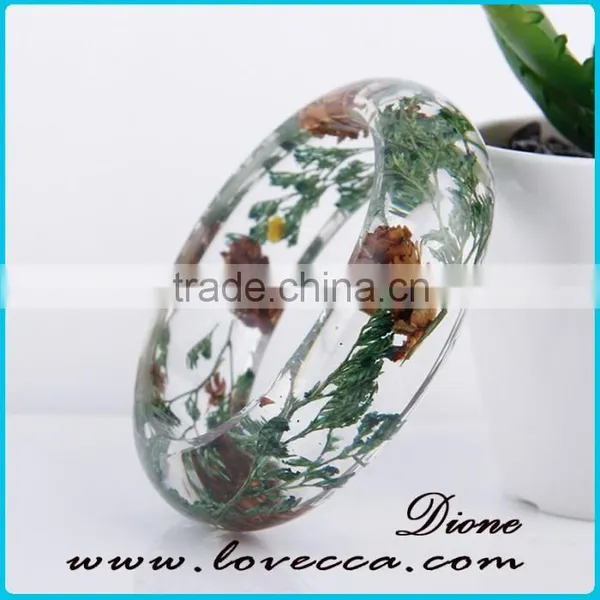 Elegant Jewelry Women Wholesale Glass Stone Bangles With Dried Flower Bracelets photo-2