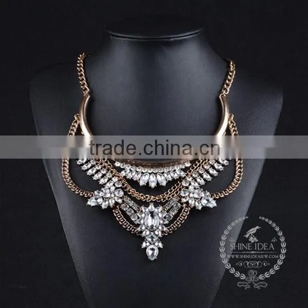 High Quality Vintage Rhinestone Chunky Statement Necklace Tin Alloy Fashion Women Pendant Necklace 6390126