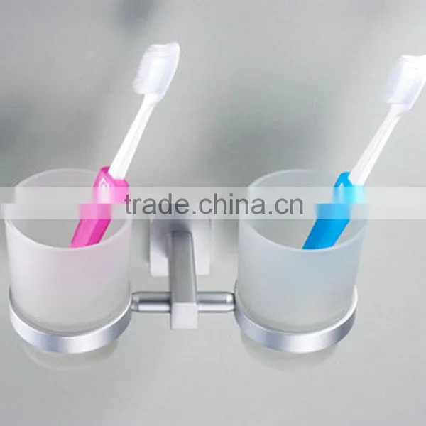 Wholesale Prices Aluminum Alloy And Glass Chrome Finishing Bathroom Accessories Wall Mounted Double ToothBrush Cup Holder photo-3