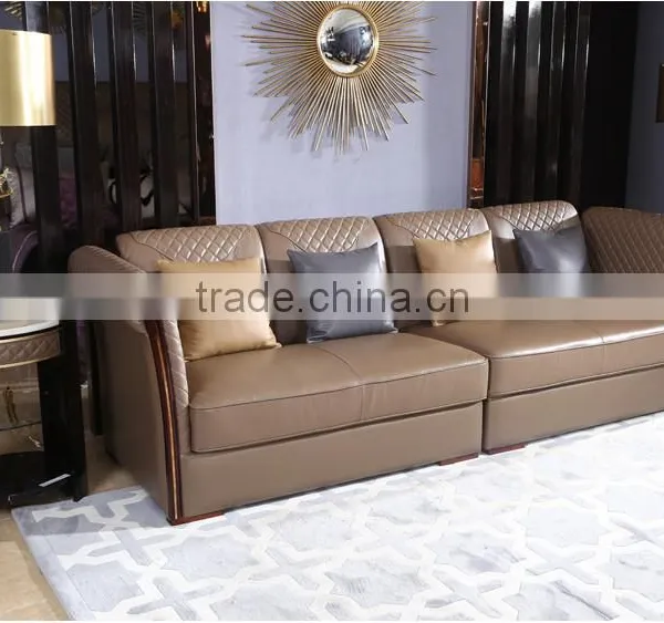 Luxury Italian Classic Genuine Leather Sofa Set With Ebony Coffee Table Set, Italian Living Room Furniture(MOQ=1 SET) photo-2