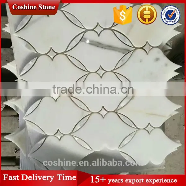 Low Price Waterjet White Carrara Marble Mosaic Tiles photo-3