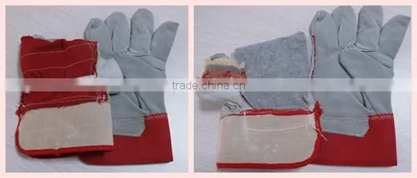 Cow Split Canadian Red Cotton Drill Back Leather Mining Gloves photo-6