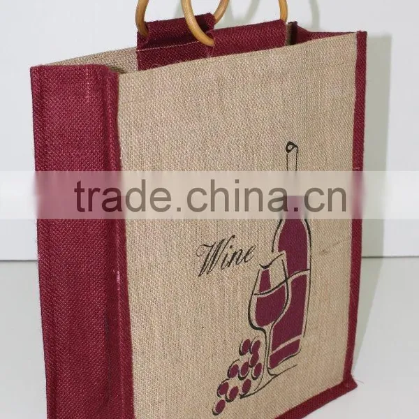 Eco-Friendly 3 Wine Bottle Jute Bag - Features Cane Handles, Plastic Window and photo-2