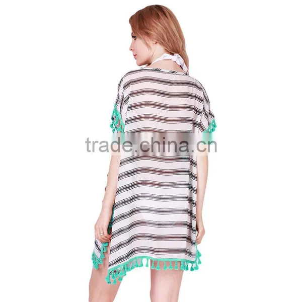 Summer Chiffon Beach Cover Ups Striped Beachwear Dress Tunics Bathing Suit Swimsuit Cover Up Swimwear Robe photo-3
