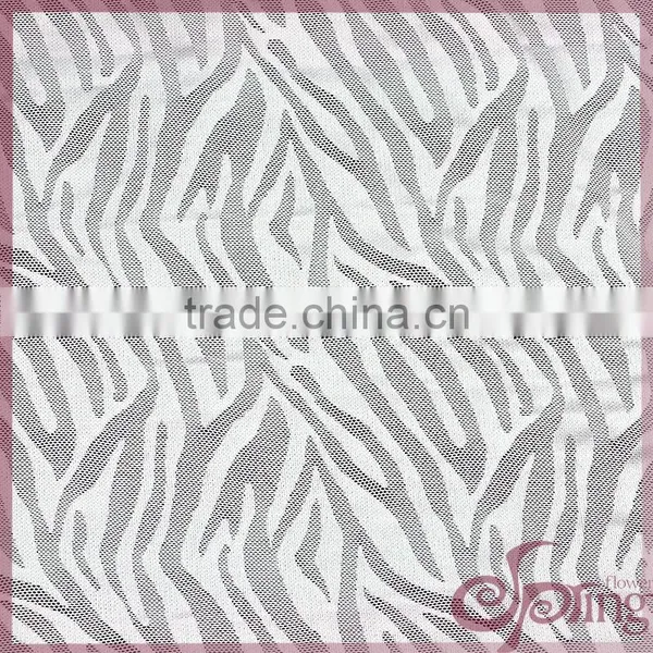 White Zebra Design Shining Soft Elastic Tricot Lace, Fashion Swiss Lace Fabric photo-3
