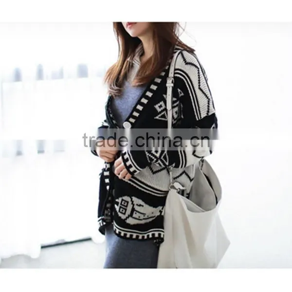 Spring Smiles Spring and Autumn Wear New Arrival Britpop Contrast Color Loose Thick Knit Sweater Women Coat photo-4