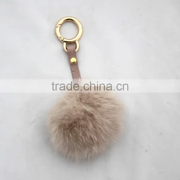 Myfur Cute Design Rabbit Ears Shape Real Rabbit Fur Pom Pom Key Chain Metal Ring photo-3