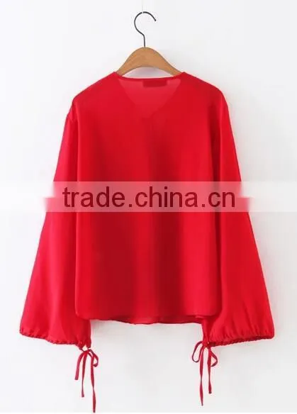 Runwaylover EY2343B Deep V-Neck Ladies Fashion Pure Color Chiffon Blouse photo-4