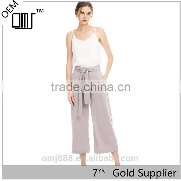 2017 OEM Women Tie Sash High Waist Fully Lined Pants