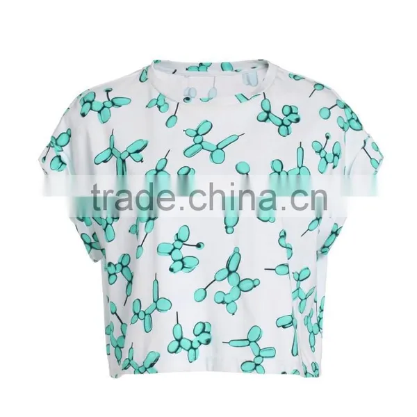 Women's Fashion Cartoon Printing 100% Cotton Loose Short T Shirt Tops photo-2