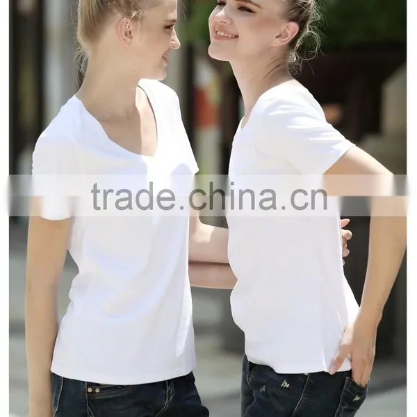 Womens V-neck Silk Cotton Custom White t Shirt Top Quality photo-2
