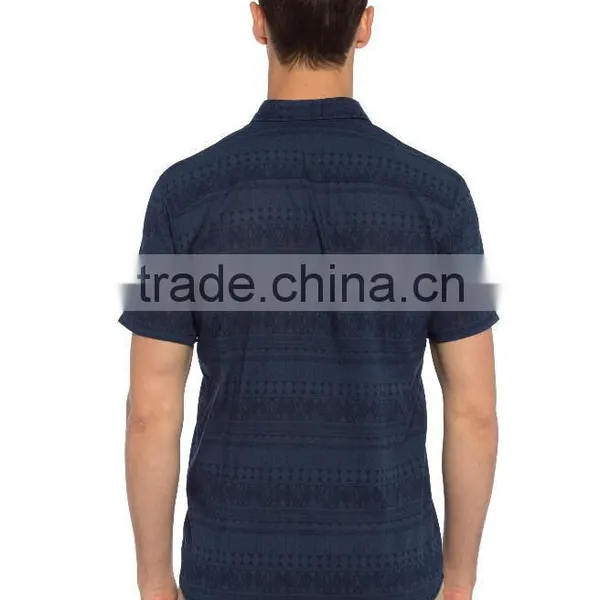 Navy Short Sleeve Buttonless Men Model Shirt photo-2