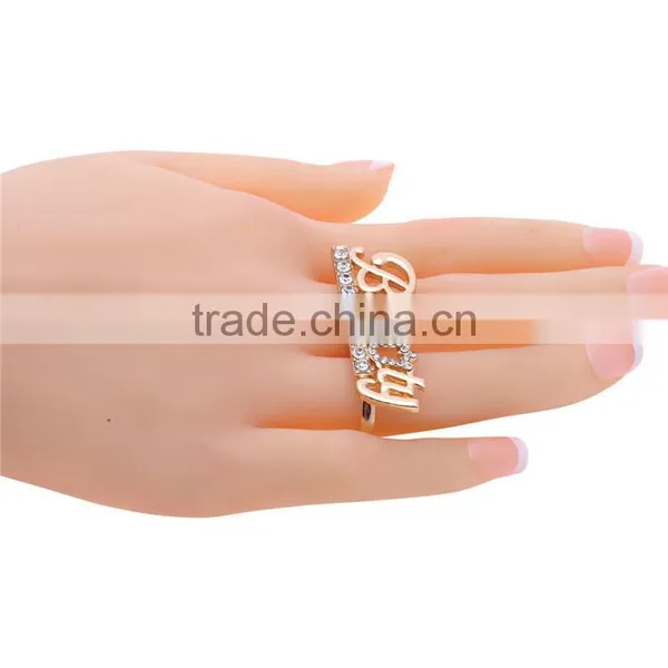 Gold-plated Rhinestone Beauty Knuckle Double Finger Rings photo-3