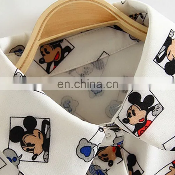 Fashion Women Button Placket Chiffon Crop Top With Collar photo-3