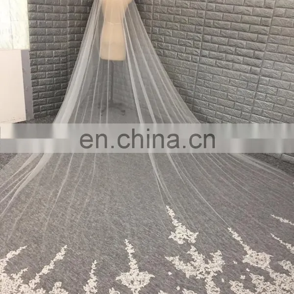 2017 Wholesale Latest Wholesale Lace Applique 1 Layers Long Cathedral Wedding Veil photo-4